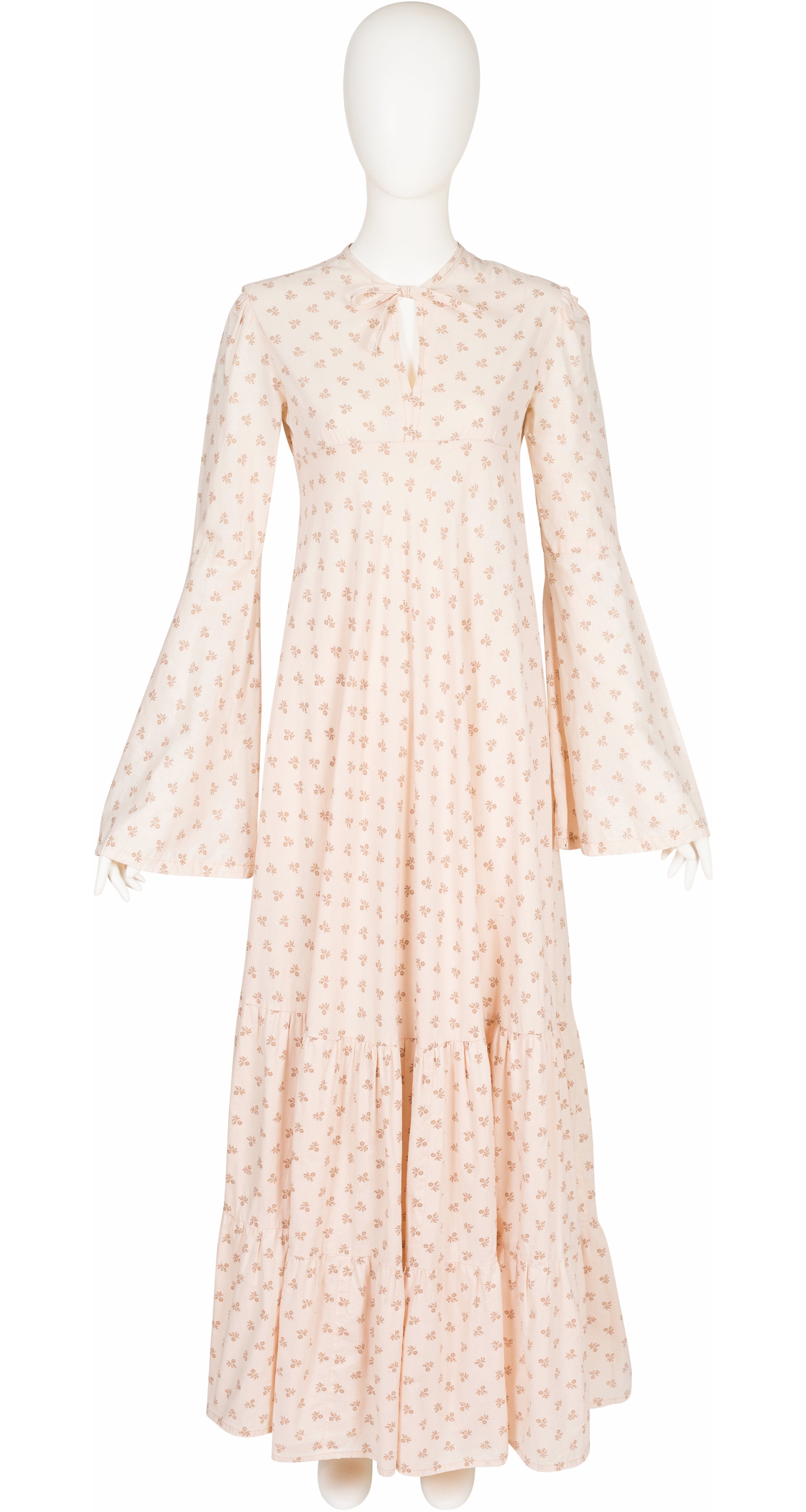 Jebina 1970s Floral Cream Cotton Bell Sleeve Maxi Dress Featherstone Vintage Jebina 1970s Floral Cream Cotton Bell Sleeve Maxi Dress Featherstone Vintage