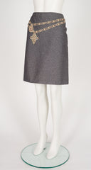2000s Gripoix Trompe L'Oeil Silver Cotton Skirt