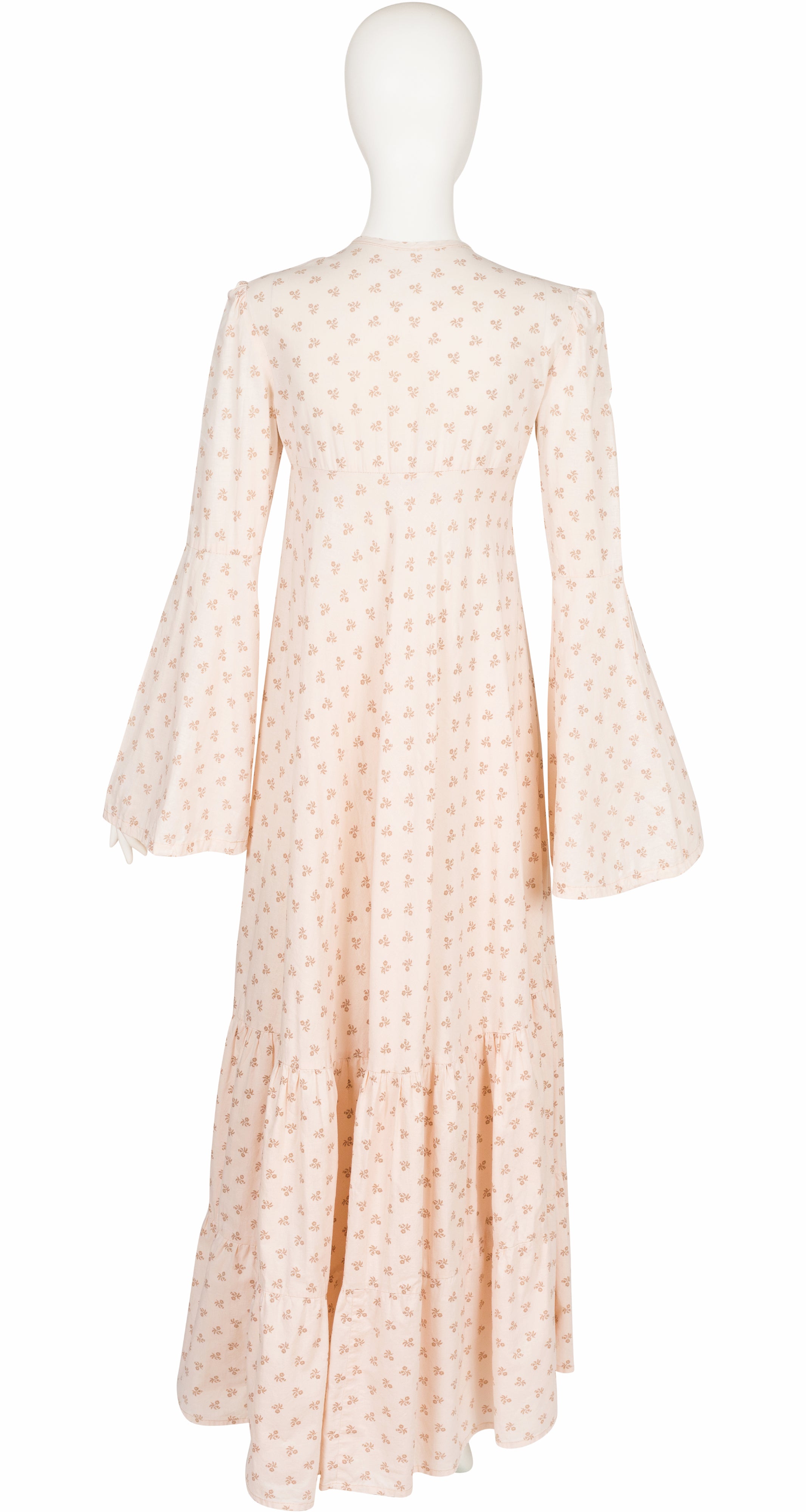 Jebina 1970s Floral Cream Cotton Bell Sleeve Maxi Dress Featherstone Vintage Jebina 1970s Floral Cream Cotton Bell Sleeve Maxi Dress Featherstone Vintage