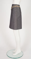 2000s Gripoix Trompe L'Oeil Silver Cotton Skirt
