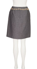 2000s Gripoix Trompe L'Oeil Silver Cotton Skirt