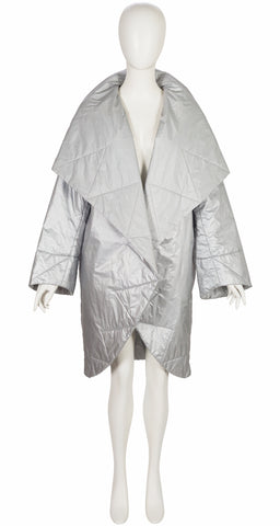 1990s Silver Nylon Shawl Collar Sleeping Bag Coat