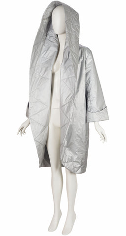 1990s Silver Nylon Shawl Collar Sleeping Bag Coat