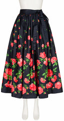1977 S/S Rose Print Black Polished Cotton Full Skirt