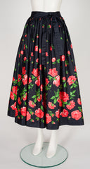 1977 S/S Rose Print Black Polished Cotton Full Skirt