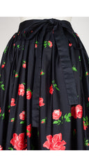 1977 S/S Rose Print Black Polished Cotton Full Skirt