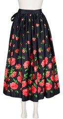 1977 S/S Rose Print Black Polished Cotton Full Skirt