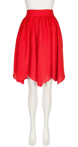 1988 S/S Red Linen Petal Hem High-Waisted Skirt
