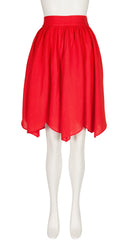 1988 S/S Red Linen Petal Hem High-Waisted Skirt
