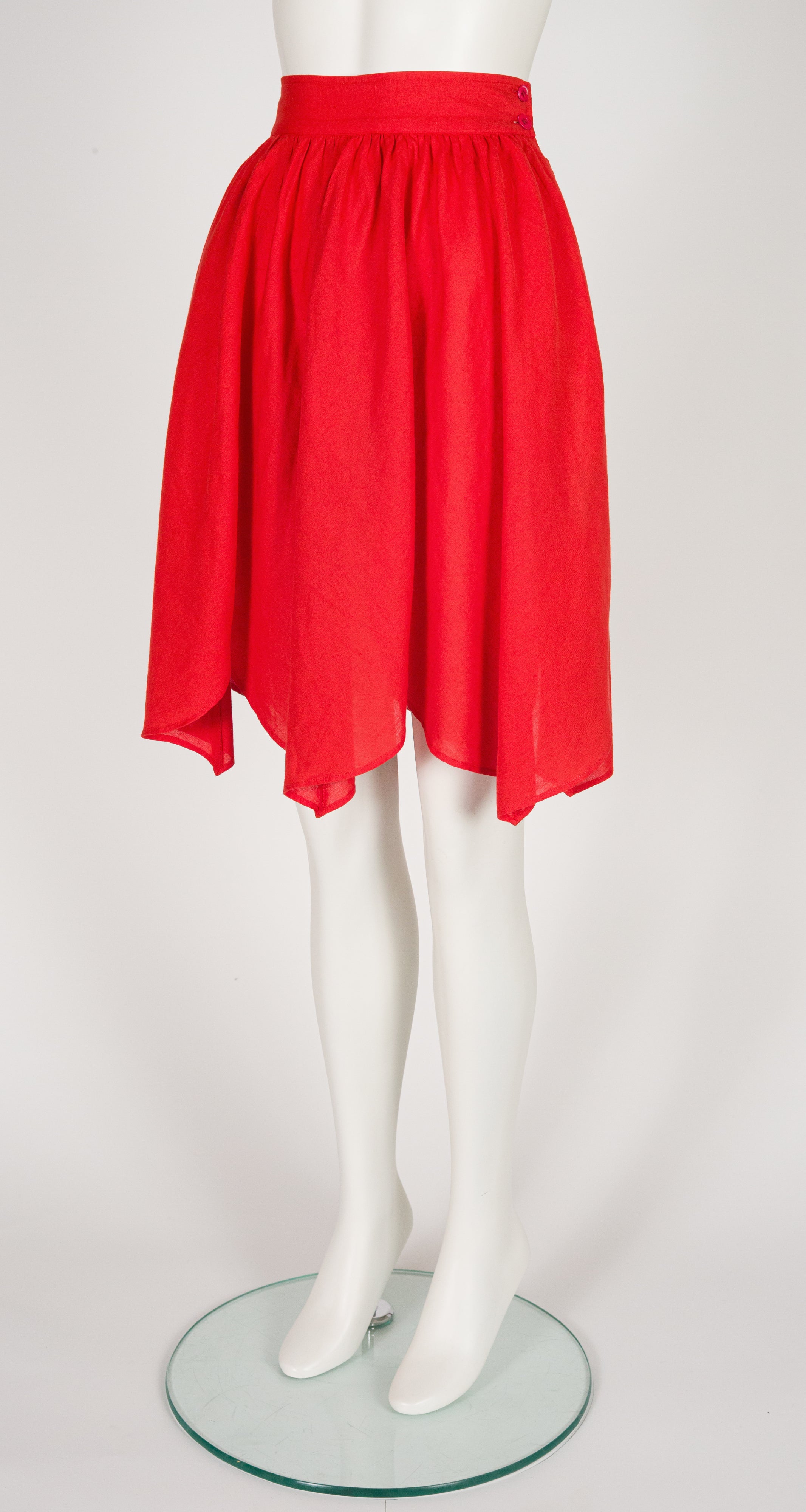 1988 S/S Red Linen Petal Hem High-Waisted Skirt