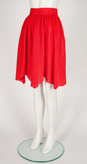 1988 S/S Red Linen Petal Hem High-Waisted Skirt