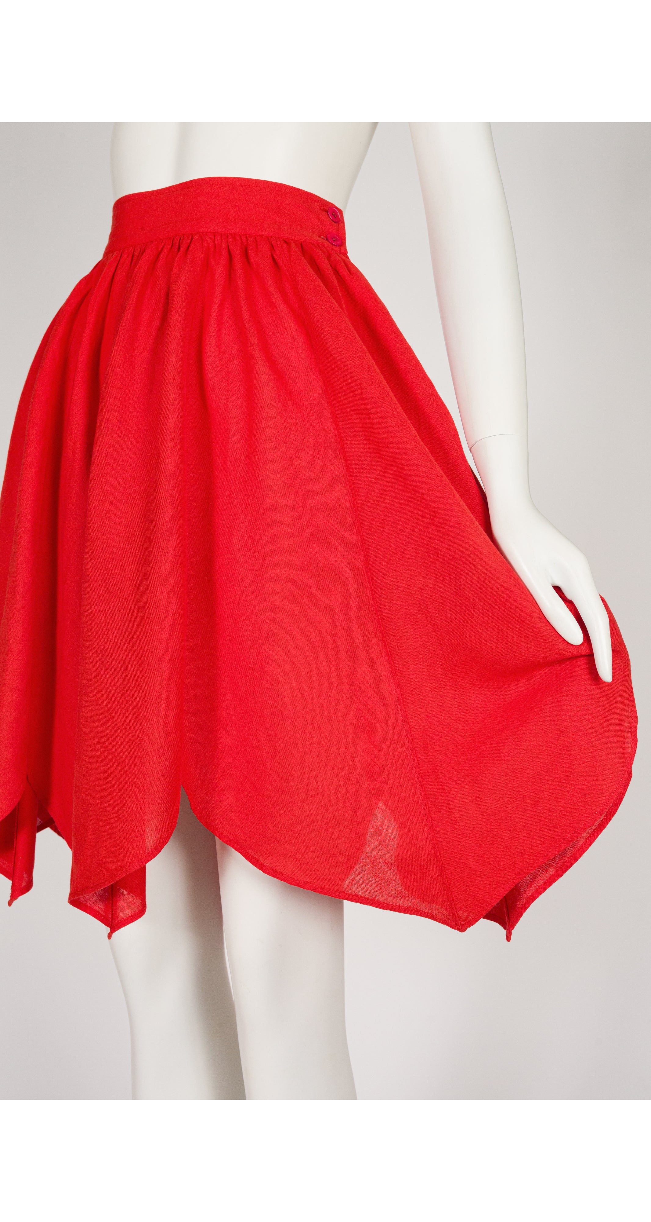 1988 S/S Red Linen Petal Hem High-Waisted Skirt