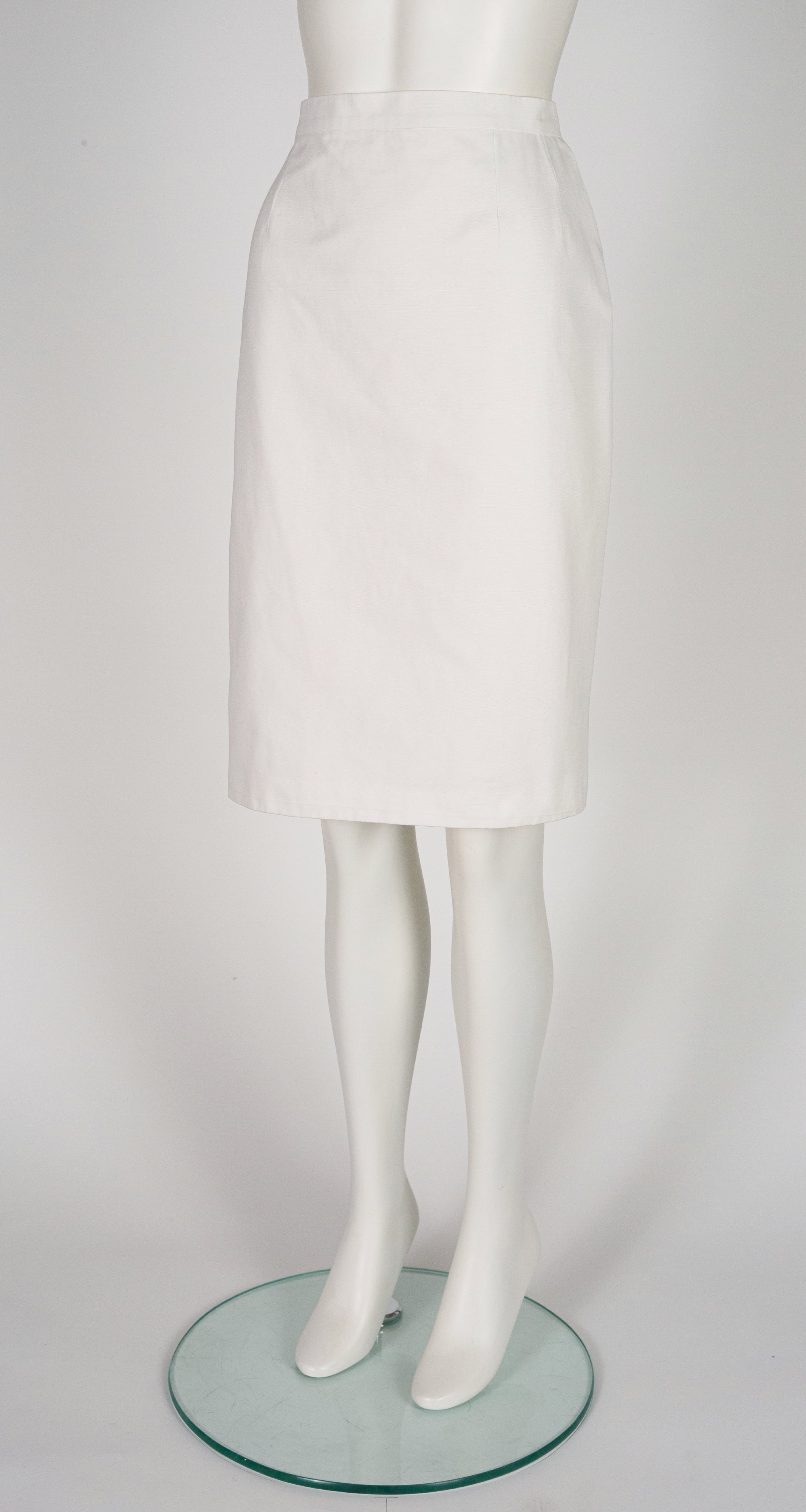 1989 S/S Logo Button White Cotton Pencil Skirt Suit