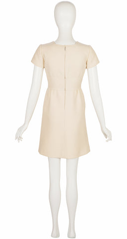 1972 Cream Wool Deep V-Neck Mini Dress