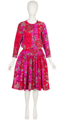 1976-77 A/W Pink & Red Floral Cotton Blouson Dress