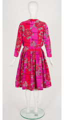 1976-77 A/W Pink & Red Floral Cotton Blouson Dress