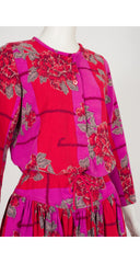 1976-77 A/W Pink & Red Floral Cotton Blouson Dress