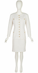 1989 S/S Logo Button White Cotton Pencil Skirt Suit