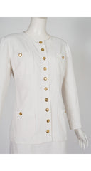 1989 S/S Logo Button White Cotton Pencil Skirt Suit