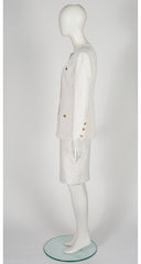 1989 S/S Logo Button White Cotton Pencil Skirt Suit