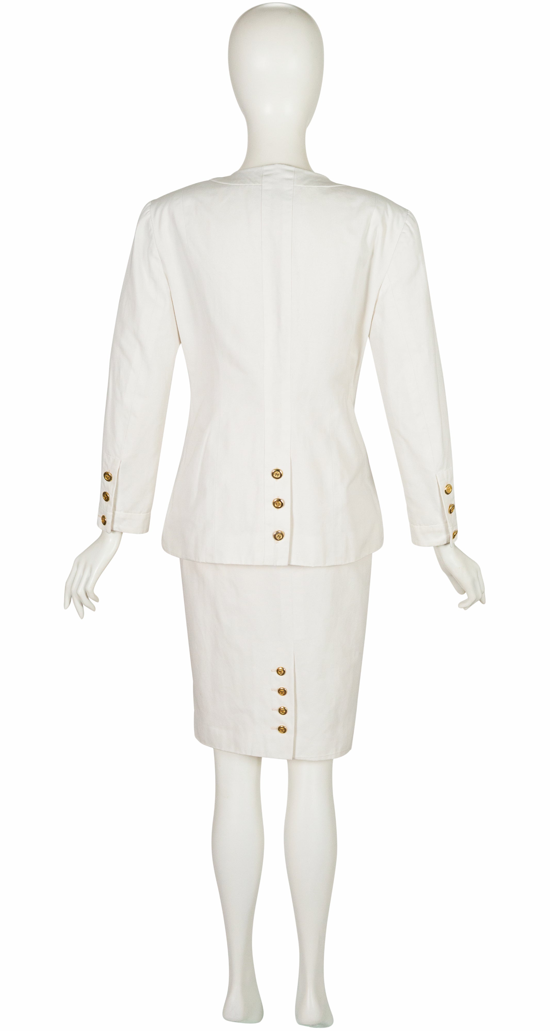 1989 S/S Logo Button White Cotton Pencil Skirt Suit