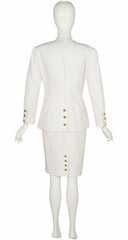 1989 S/S Logo Button White Cotton Pencil Skirt Suit