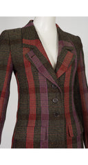 2000s Plaid Tweed Wool Tailored Skirt Suit