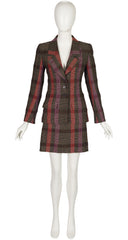 2000s Plaid Tweed Wool Tailored Skirt Suit