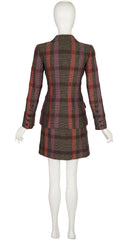 2000s Plaid Tweed Wool Tailored Skirt Suit