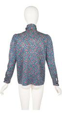 1980s Printed Silk Jacquard Tie-Neck Long Sleeve Blouse