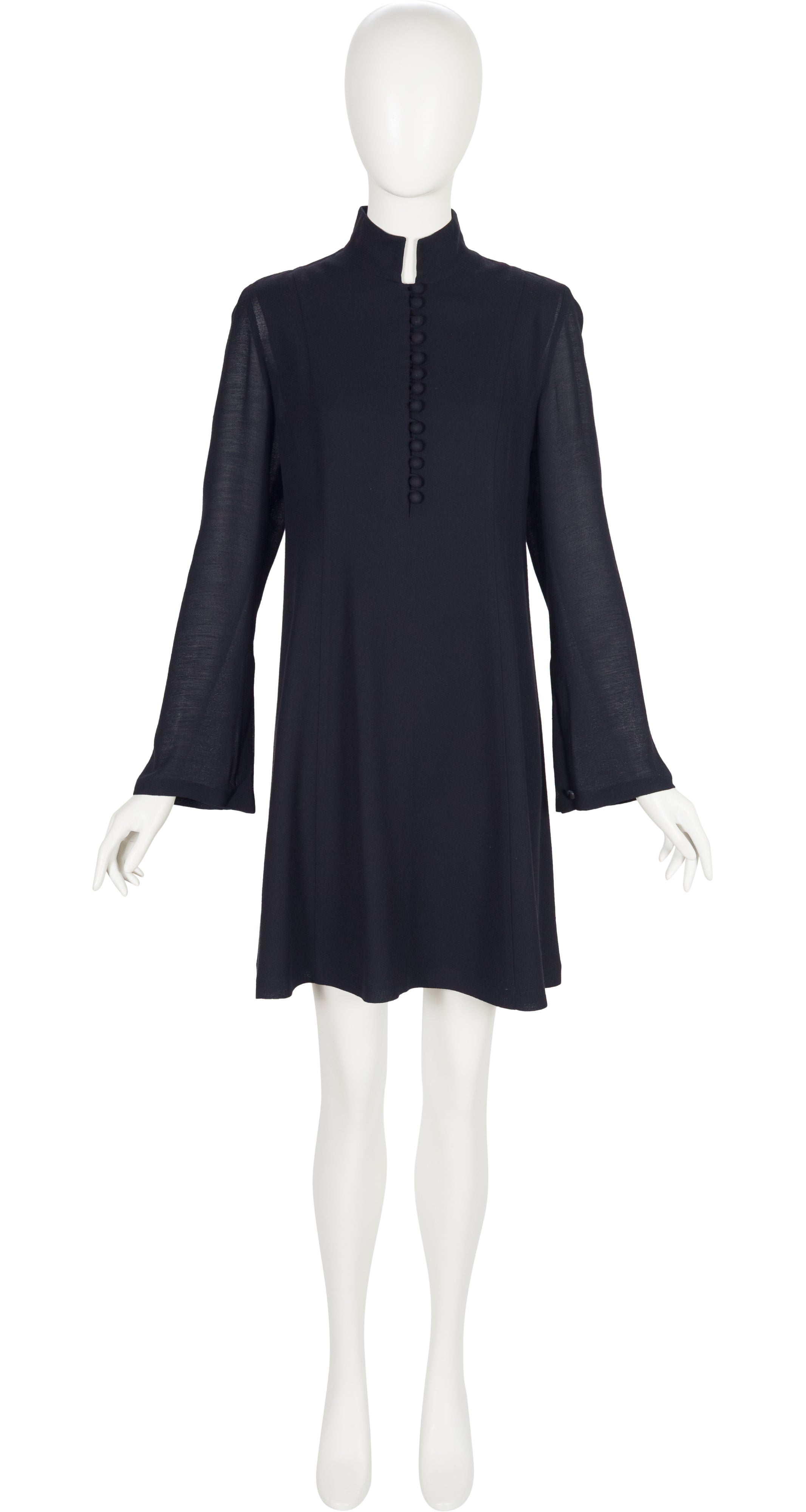 1990s Black Rayon Crepe Bell Sleeve Dress