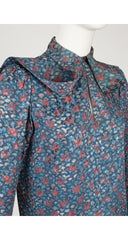 1980s Printed Silk Jacquard Tie-Neck Long Sleeve Blouse