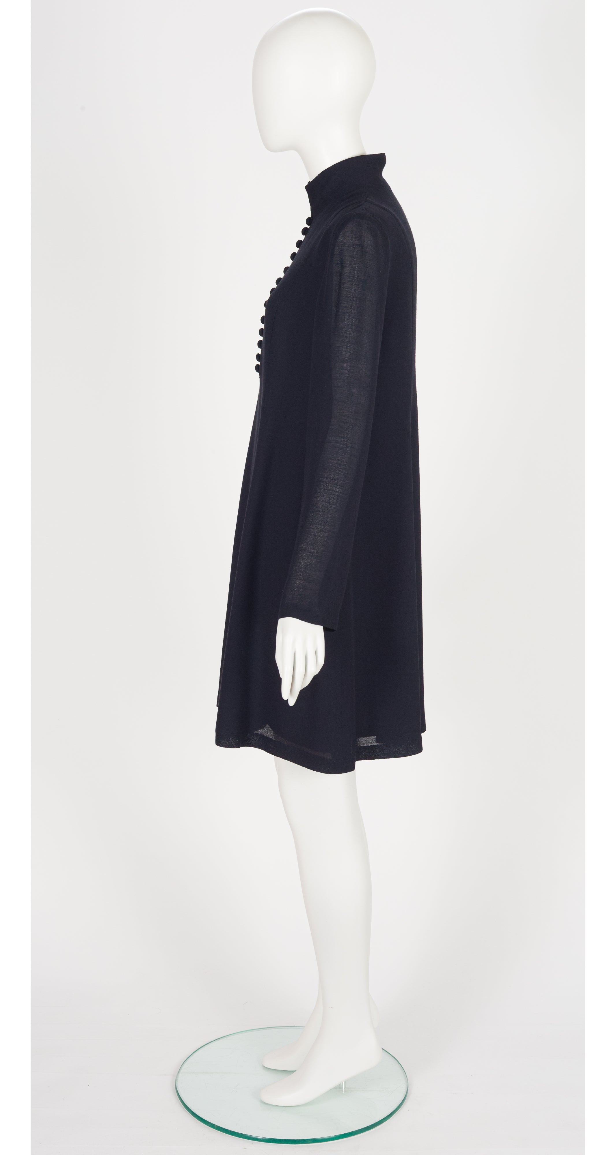 1990s Black Rayon Crepe Bell Sleeve Dress