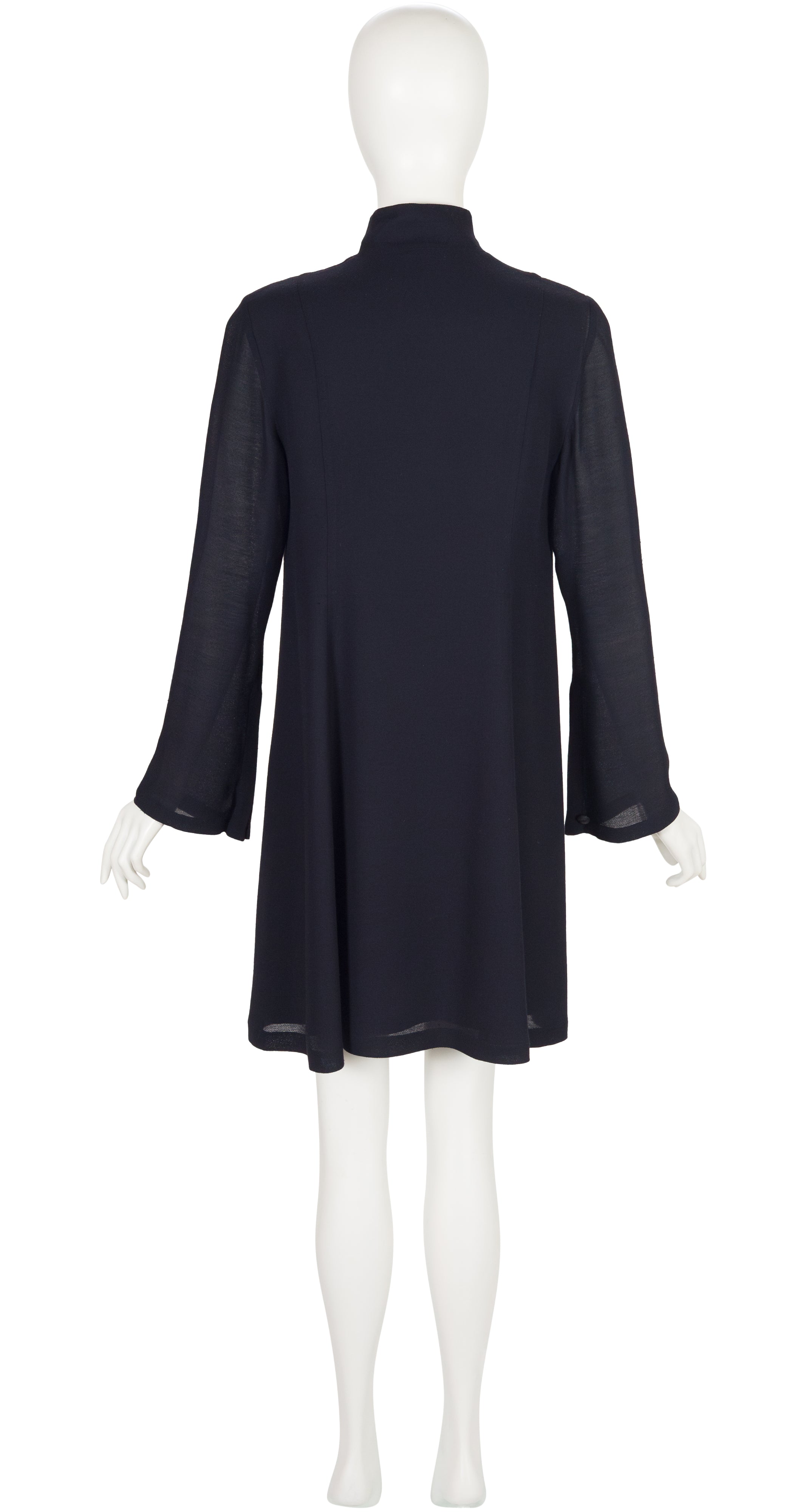 1990s Black Rayon Crepe Bell Sleeve Dress