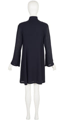 1990s Black Rayon Crepe Bell Sleeve Dress