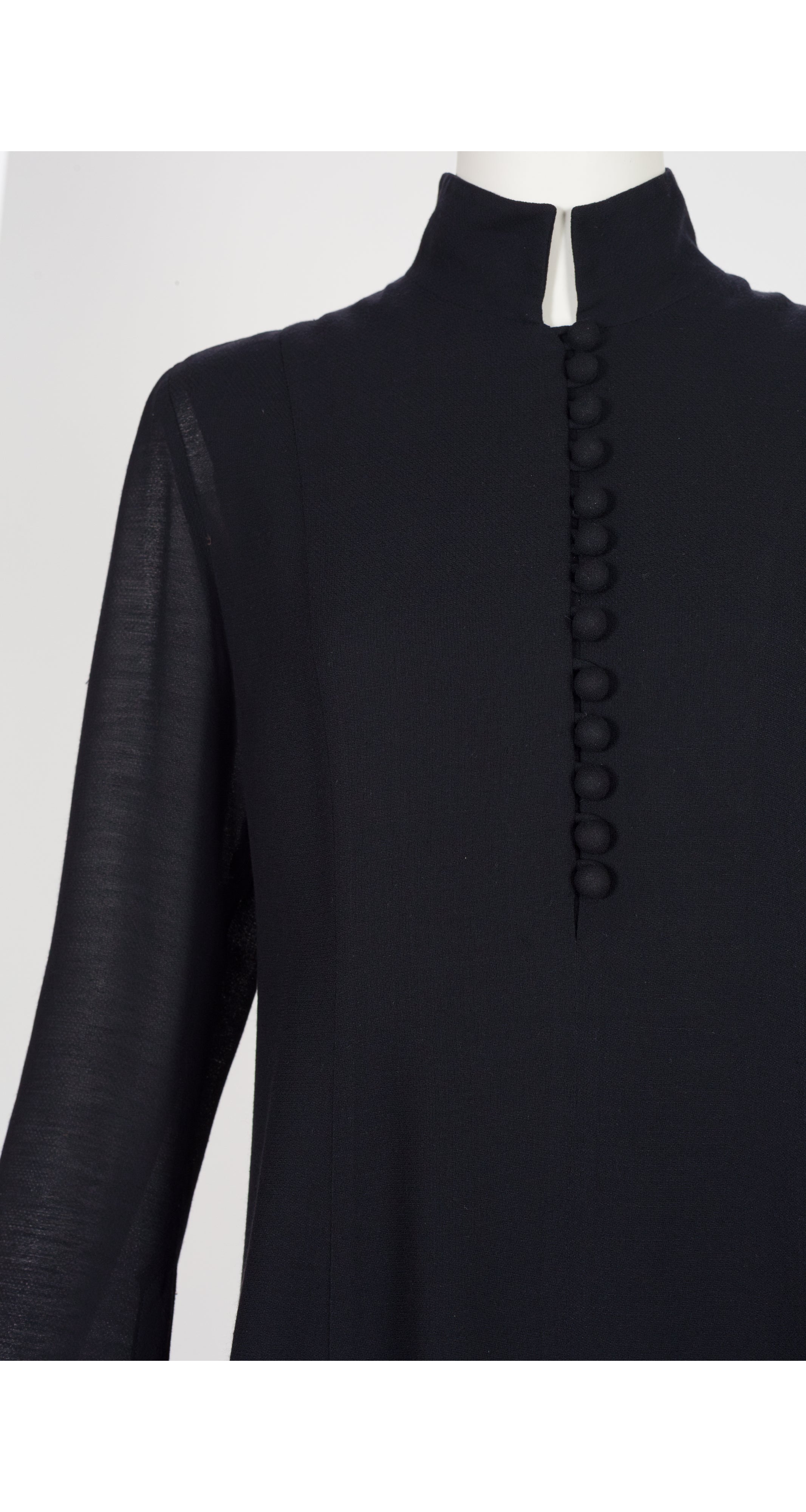 1990s Black Rayon Crepe Bell Sleeve Dress