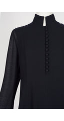 1990s Black Rayon Crepe Bell Sleeve Dress