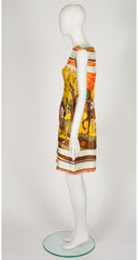 1960s Horse Scenic Print Twill Shift Dress
