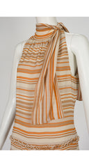 2001 S/S NWT Striped Silk Chiffon Tie-Neck Dress