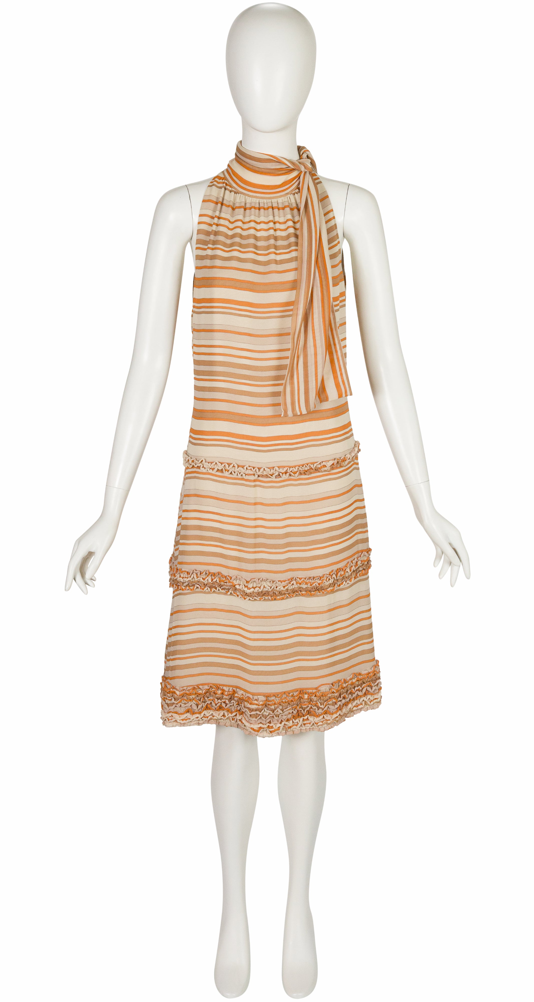 2001 S/S NWT Striped Silk Chiffon Tie-Neck Dress
