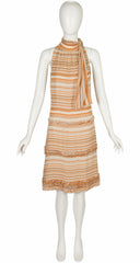 2001 S/S NWT Striped Silk Chiffon Tie-Neck Dress