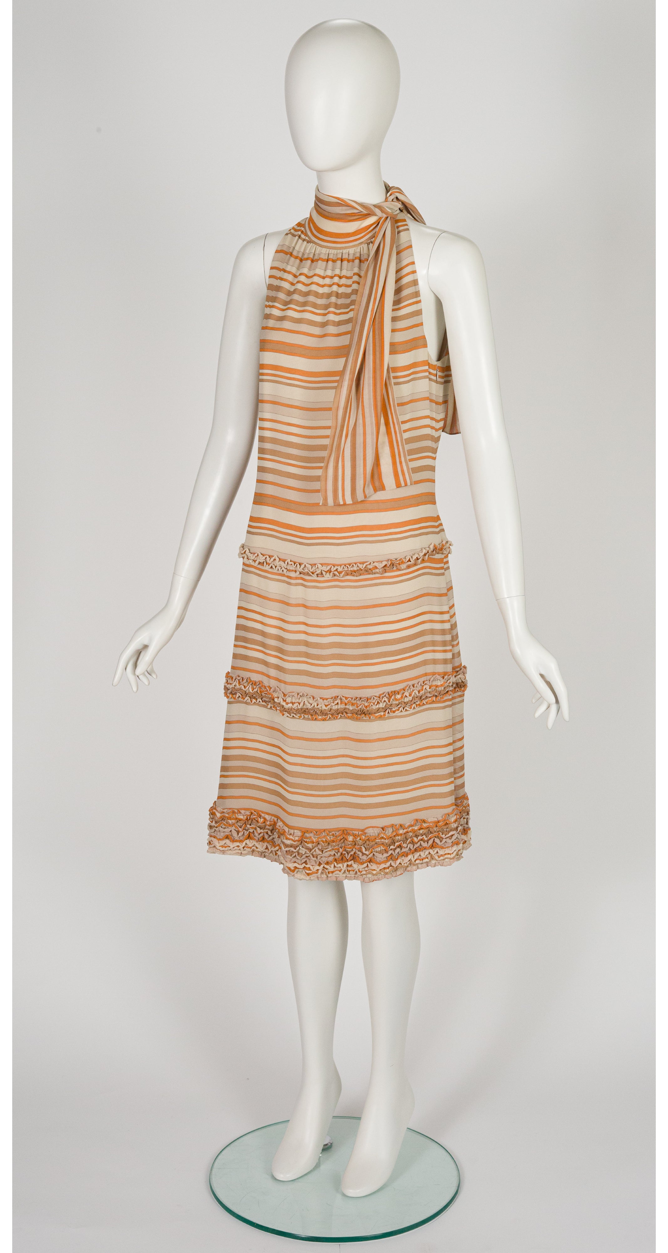 2001 S/S NWT Striped Silk Chiffon Tie-Neck Dress