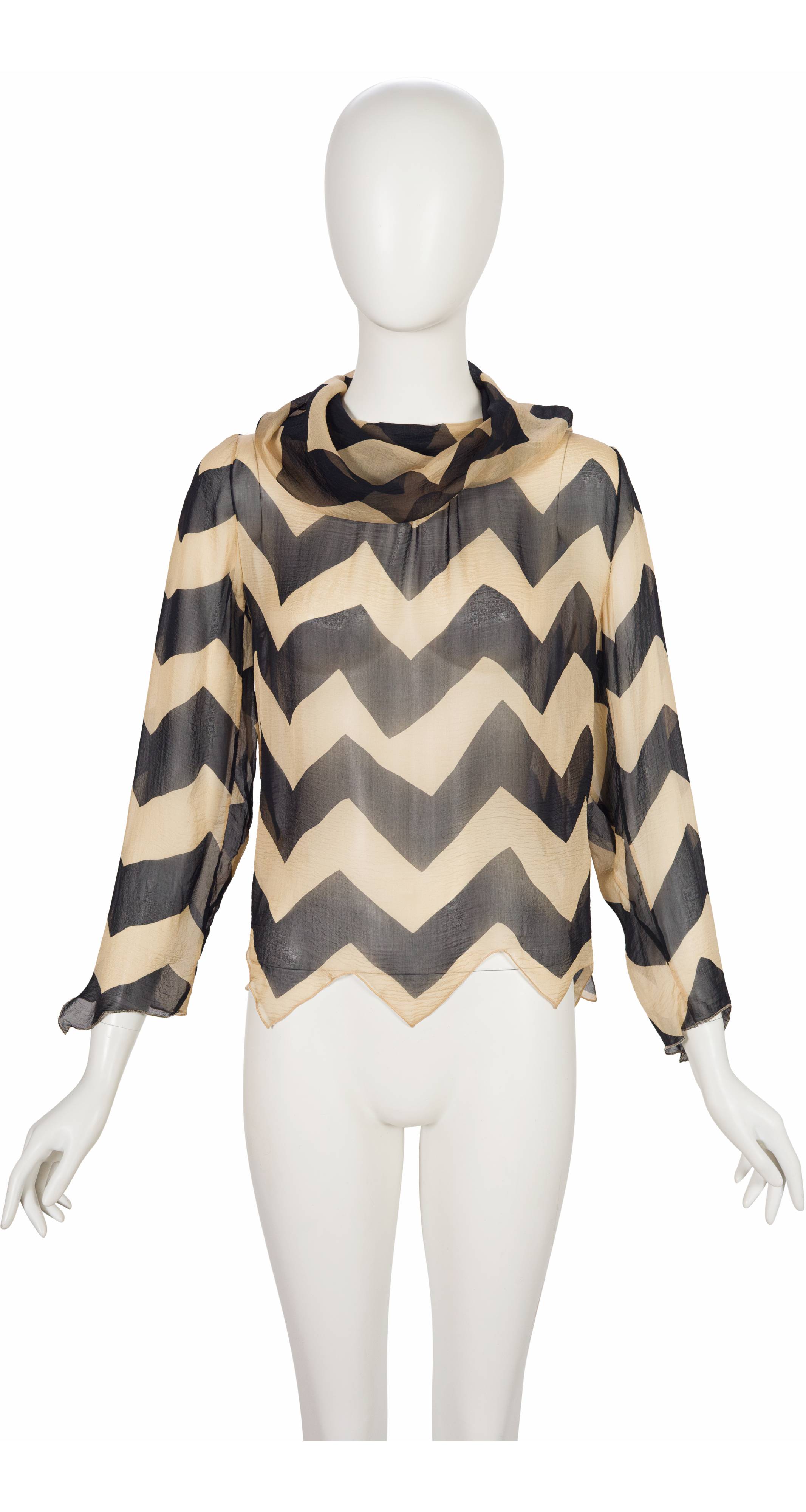 2000 A/W Chevron Silk Chiffon Cowl Neck Blouse