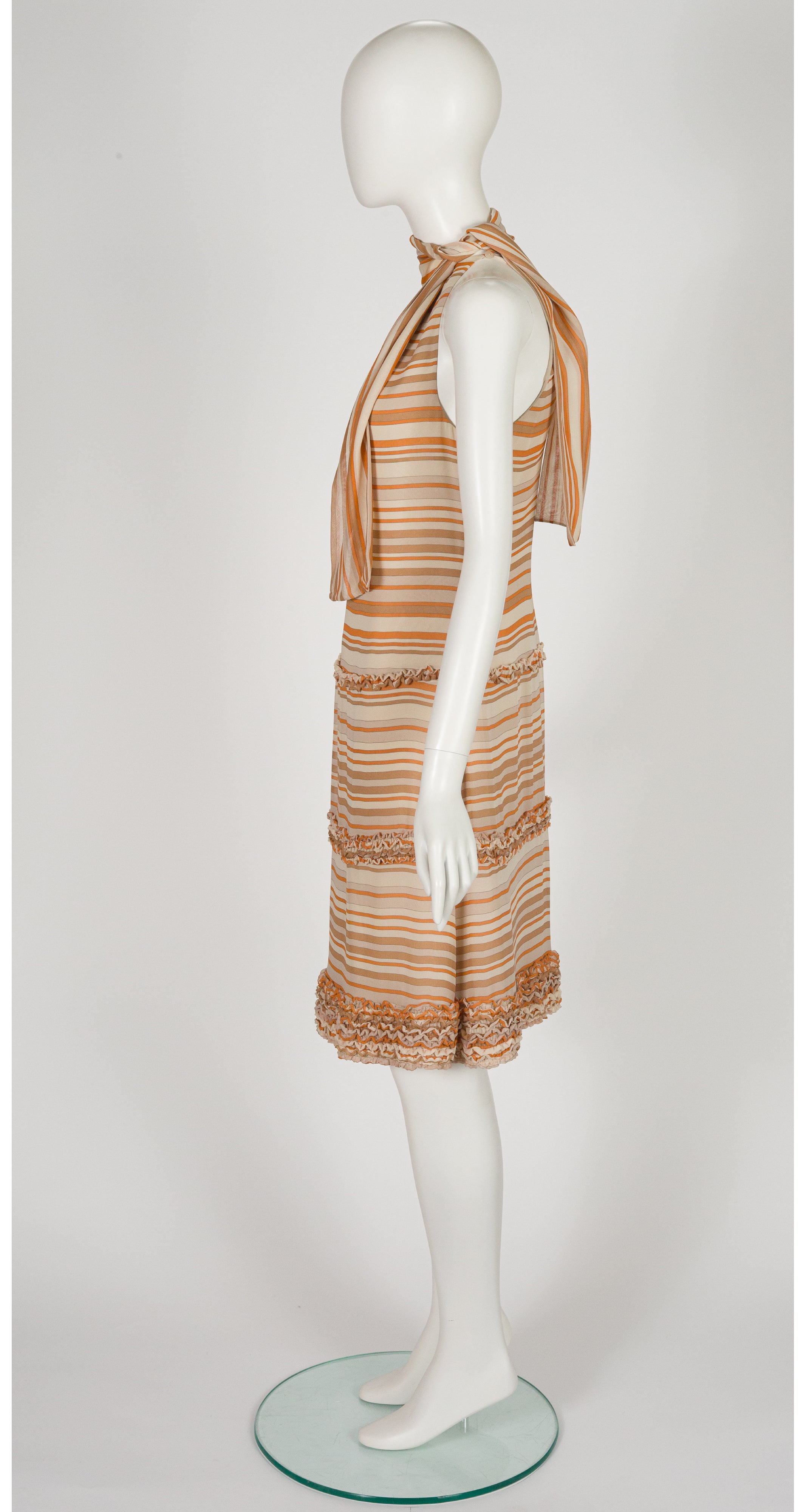 2001 S/S NWT Striped Silk Chiffon Tie-Neck Dress