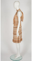 2001 S/S NWT Striped Silk Chiffon Tie-Neck Dress