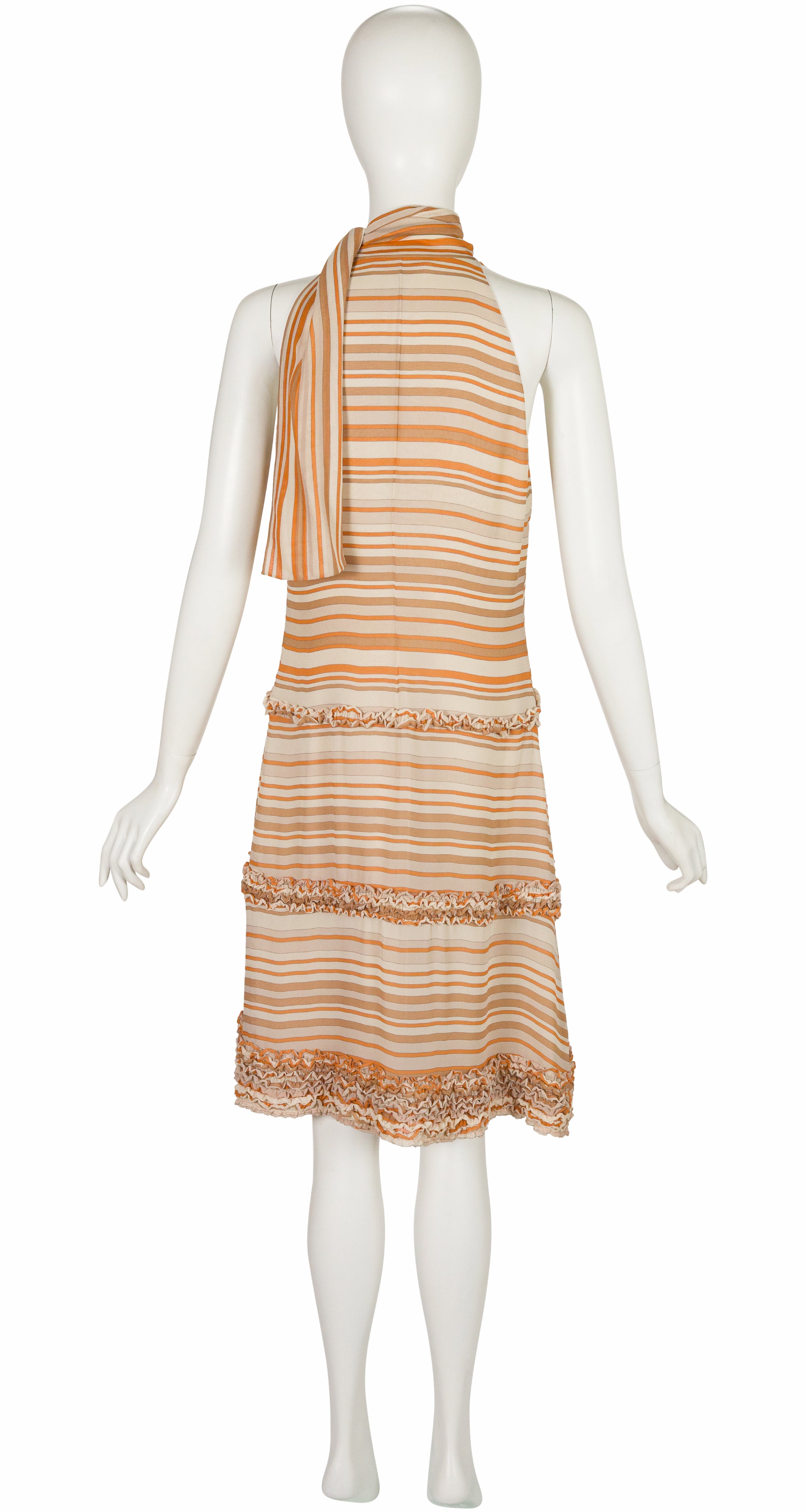 2001 S/S NWT Striped Silk Chiffon Tie-Neck Dress