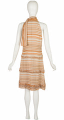 2001 S/S NWT Striped Silk Chiffon Tie-Neck Dress