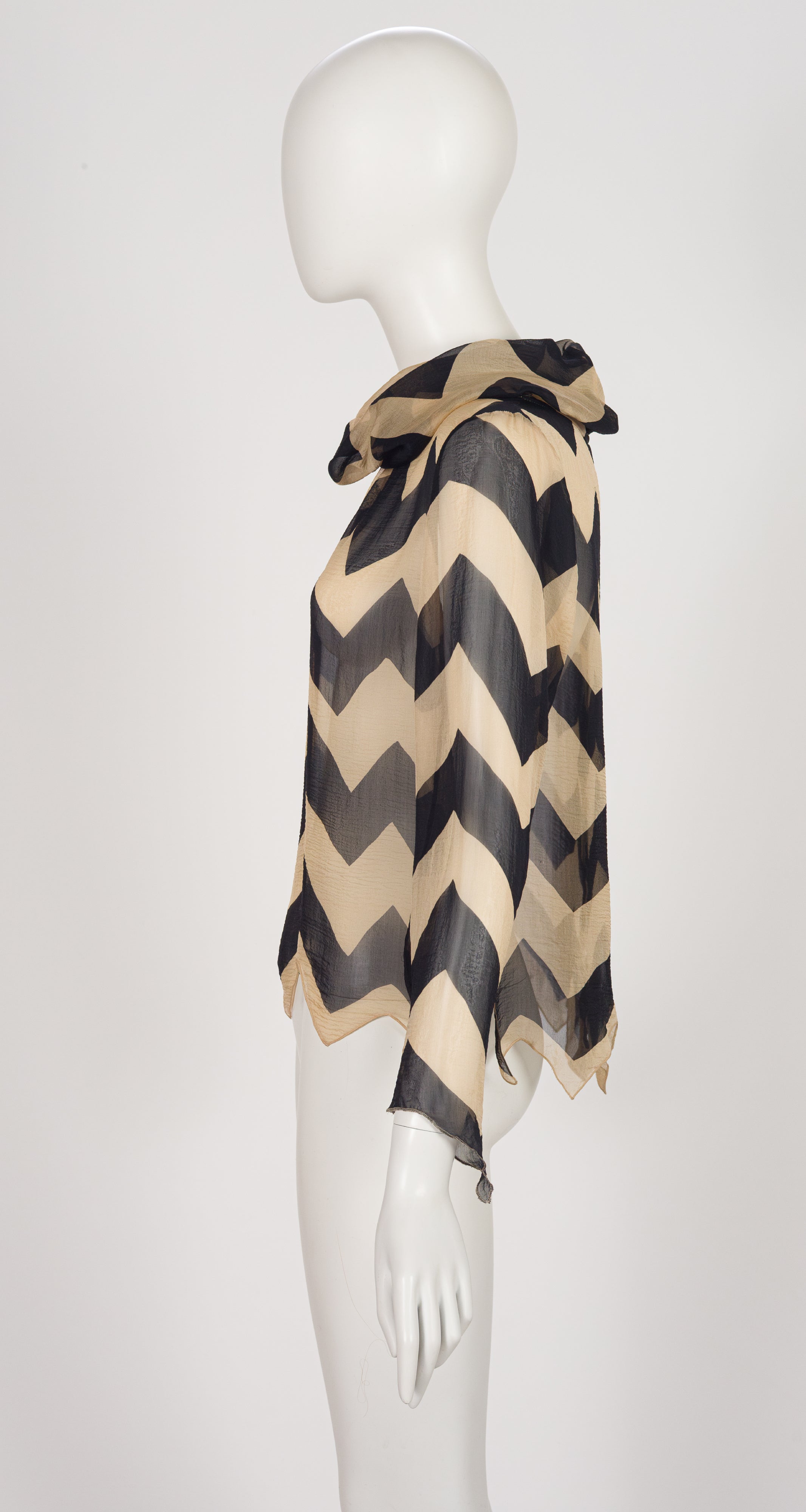2000 A/W Chevron Silk Chiffon Cowl Neck Blouse