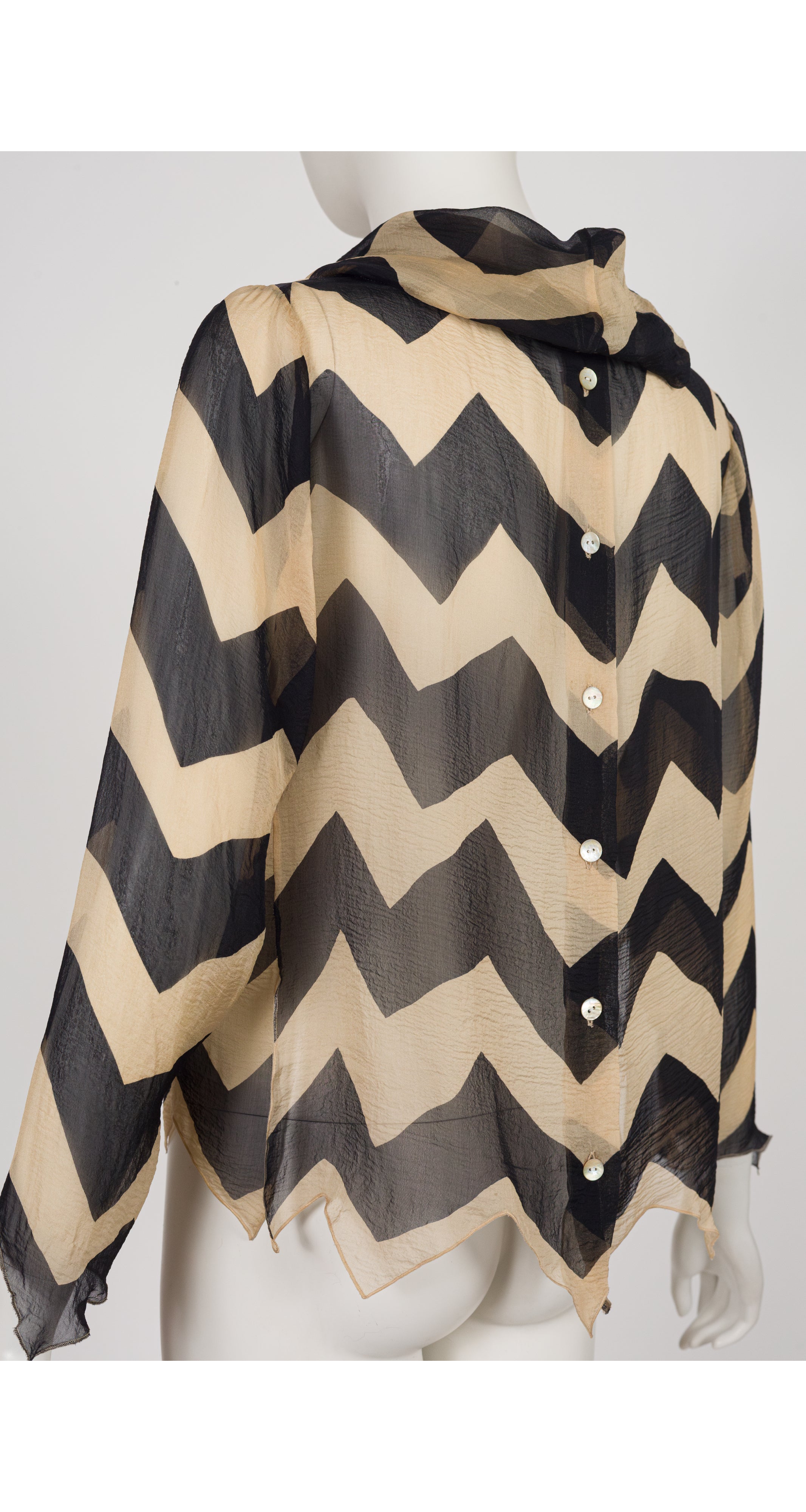 2000 A/W Chevron Silk Chiffon Cowl Neck Blouse