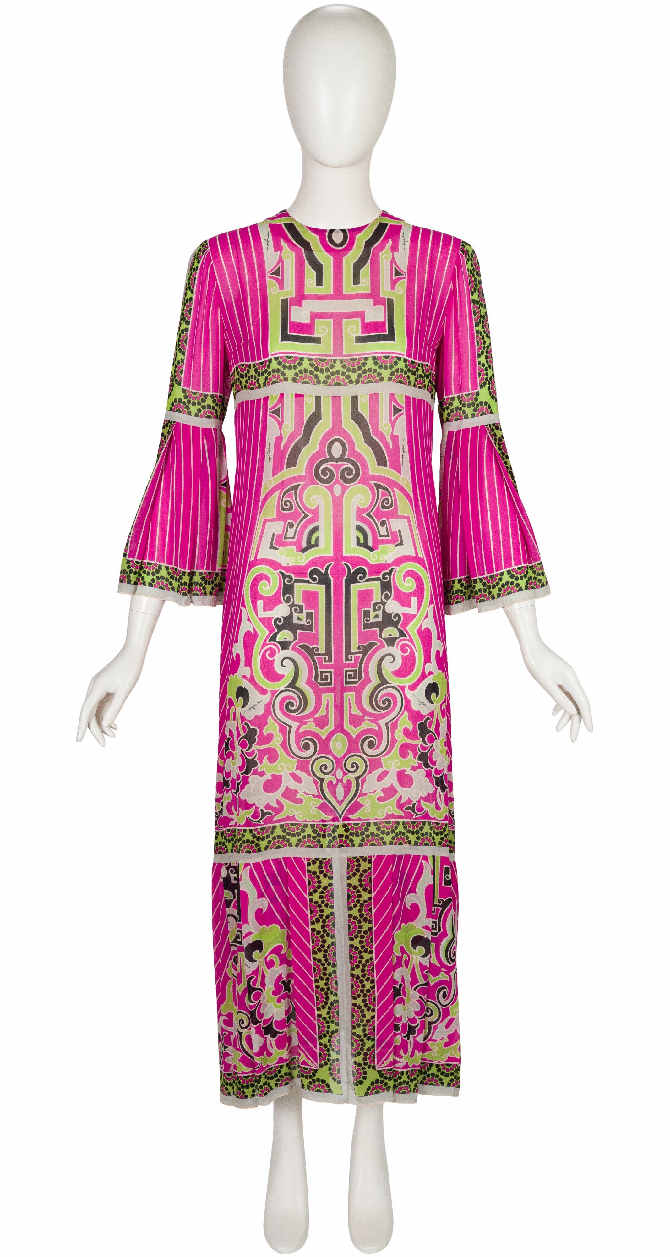 1972 S/S Geometric Print Silk Chiffon Maxi Dress